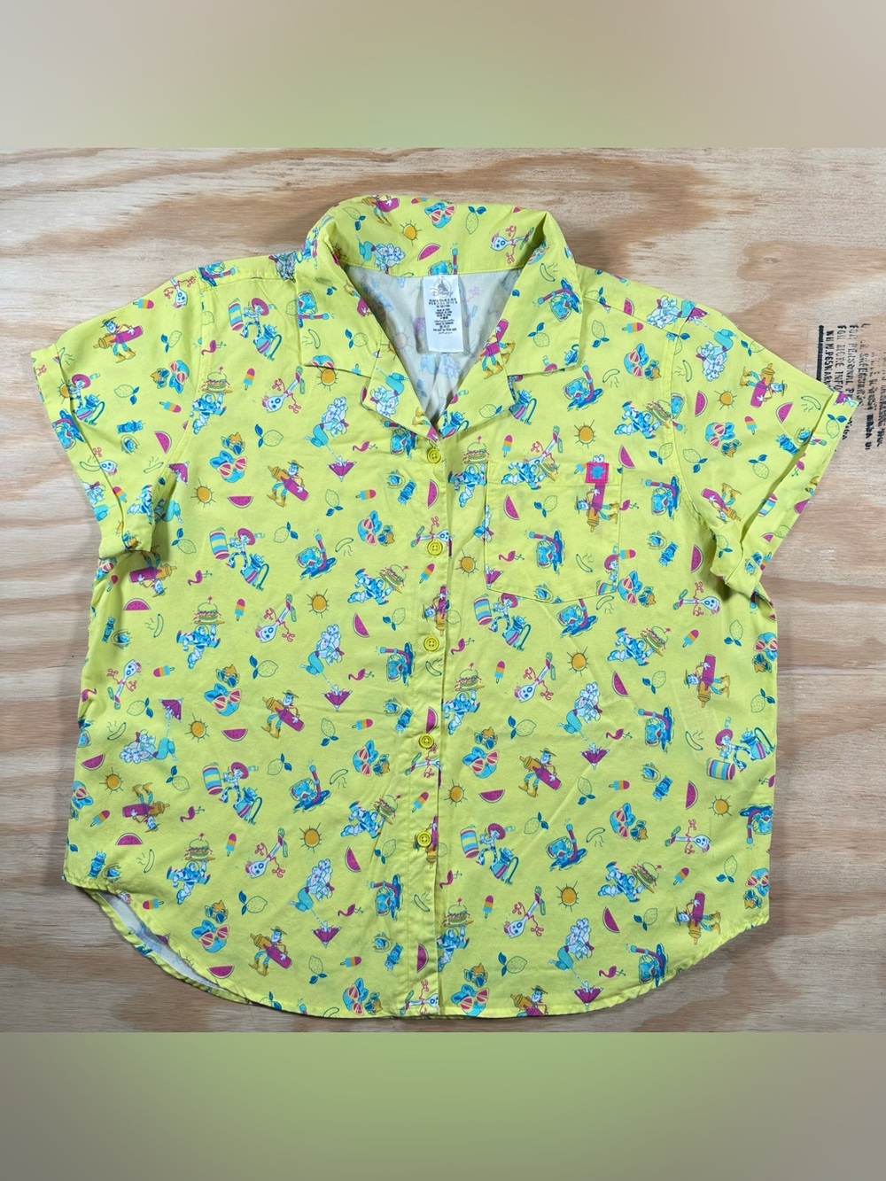 Disney Parks Toy Story Summer Splash Camp Button Up Shirt Yellow Mens XL